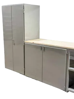 Wildcat storage cabinet beside a work bench counter