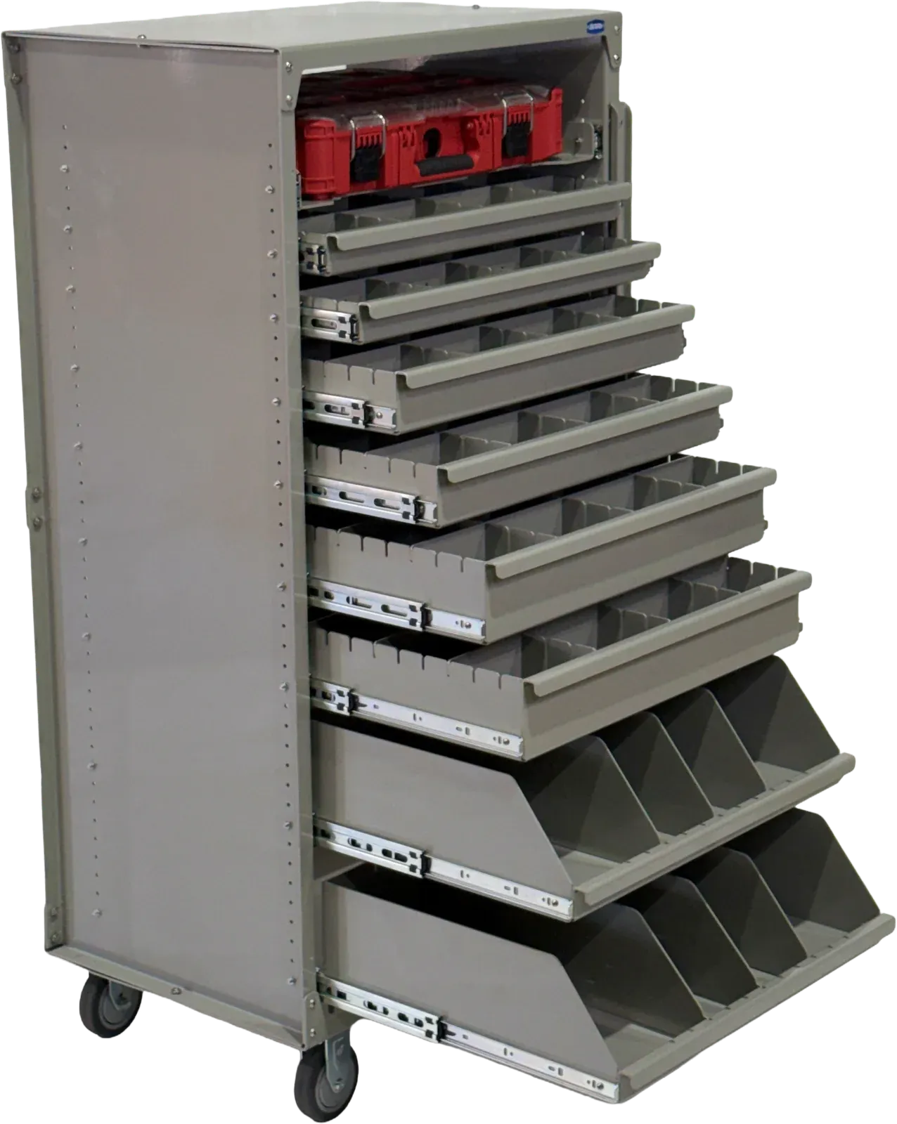 4′ Tiger Series station with all drawers extended in a staggered stack