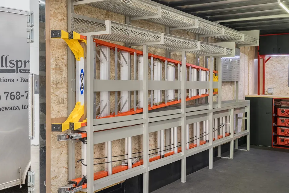 Ladders on rack in trailer
